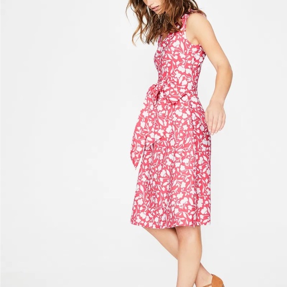 Boden Jade pink and white floral tie front linen cotton midi dress EUC - Picture 3 of 14